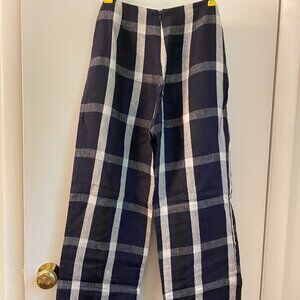 Reformation Wide Leg Linen Navy Plaid Pants